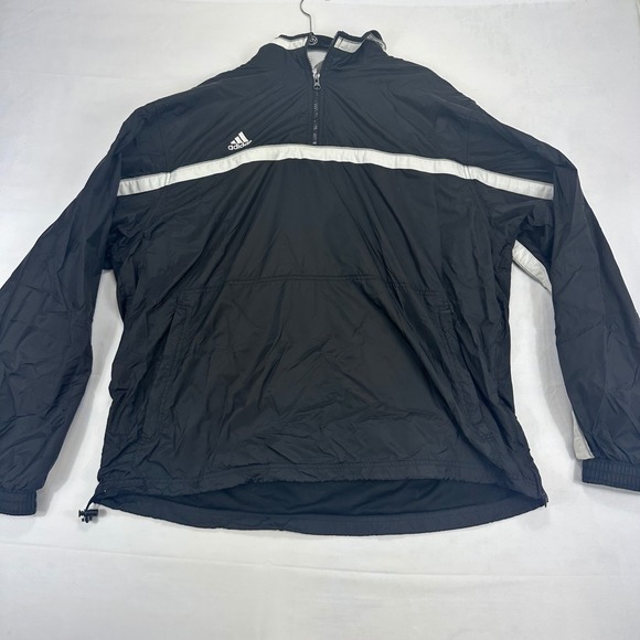 Adidas Mens XL Pullover Windbreaker Jacket Black White Stripe - Picture 1 of 8